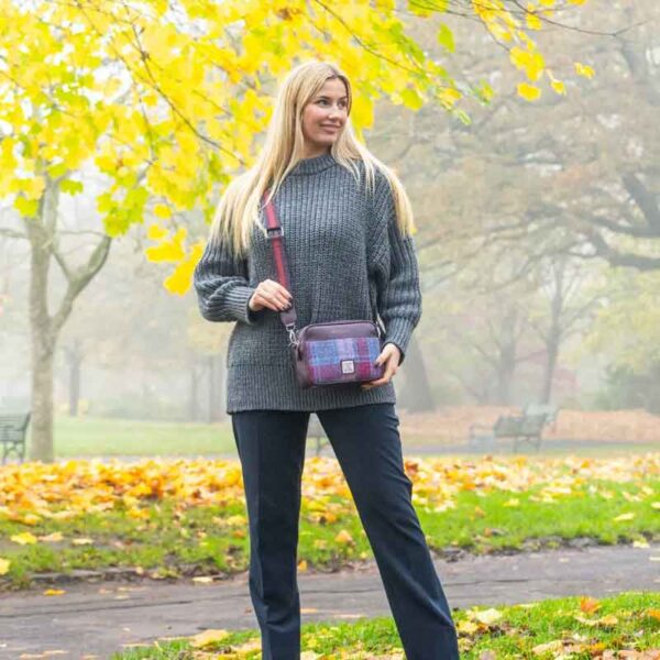 Kameratasche aus Harris Tweed in Pastellrosa