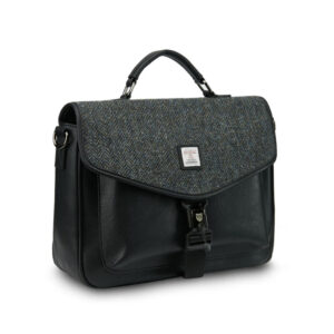 Harris Tweed Laptoptasche, Schwarz-Grau Fischgrätmuster