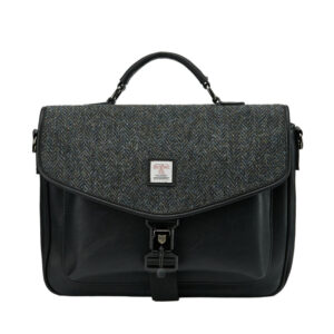 Harris Tweed Laptoptasche, Schwarz-Grau Fischgrätmuster