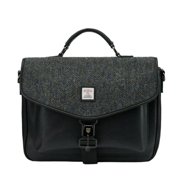 Harris Tweed Laptoptasche, Schwarz-Grau Fischgrätmuster