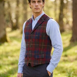 Harris Tweed Weste "Wales" In Berry Check
