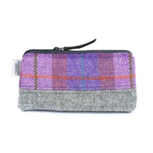 Kosmetiktasche aus Harris Tweed Highland Range, rosa-lavendelfarben kariert