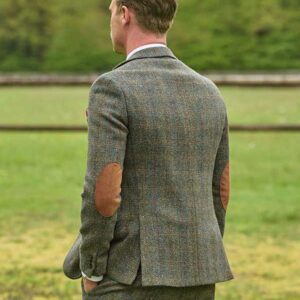 Harris Tweed Sakko ''London'' In Oliv-Blue Overcheck