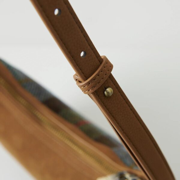 Harris Tweed Schultertasche, Modell Ellon, Islander, Kastanienblaues Tartanmuster