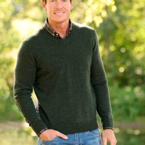 Herren Strickpullover ''Jack'' In Forrest Green Mit Harris Tweed Applikationen