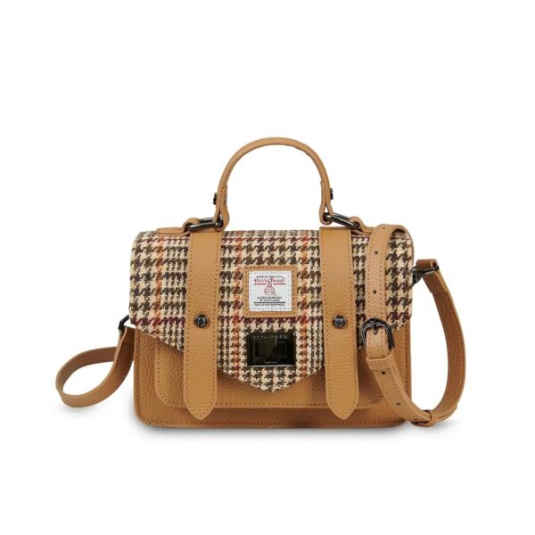 Harris Tweed Clutch, The Leather Mini Satchel, Islander, Beige Dogtooth