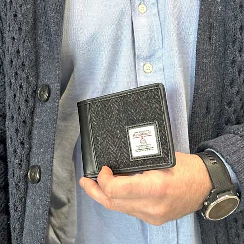 Harris Tweed Bifold Münzgeldbörse in Anthrazit