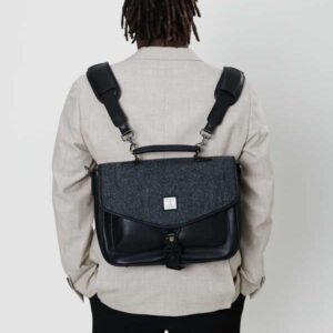 Harris Tweed Laptoptasche, Schwarz-Grau Fischgrätmuster
