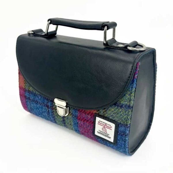 Harris Tweed Mini-Tagestasche in Blau/Rosa Karo