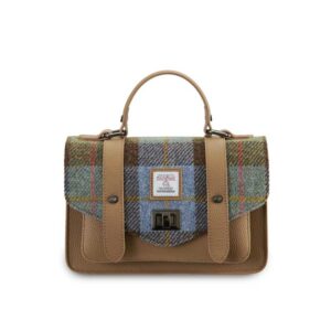 Harris Tweed Clutch, The Leather Medium Satchel, Islander, Kastanienblaues Tartan