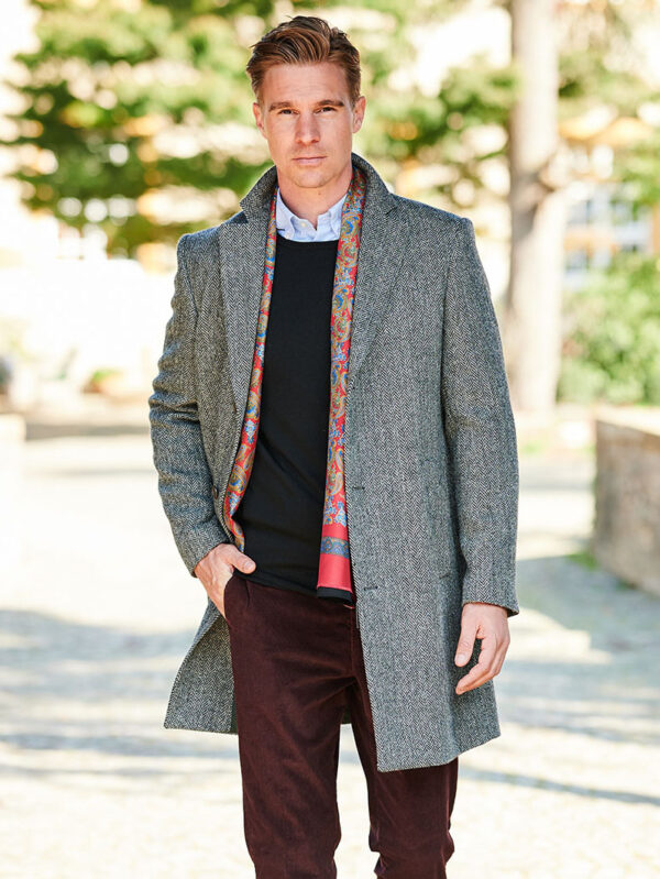 Harris Tweed Mäntel, Grau Fischgrätmuster
