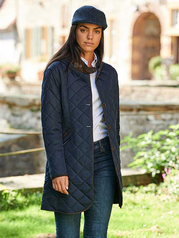Wellington, Harris Tweed damesjas gesteppt met Polarfleece Marine