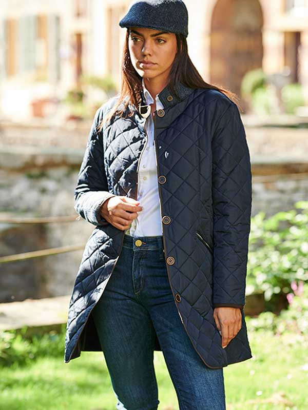 Wellington, Harris Tweed damesjas gesteppt met Polarfleece Marine