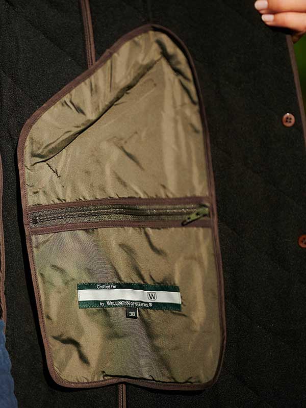 Wellington, Harris Tweed Damenmantel Stepp Mit Polarfleece Olivgrün