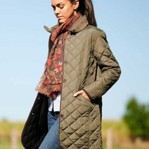 Wellington, Harris Tweed Damenmantel Stepp Mit Polarfleece Olivgrün