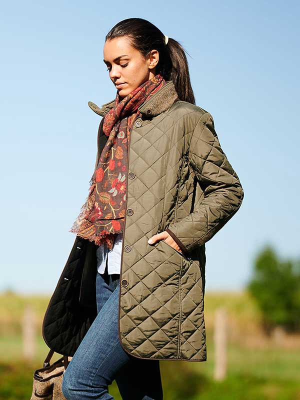 Wellington, Harris Tweed Damenmantel Stepp Mit Polarfleece Olivgrün