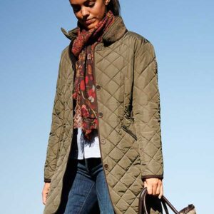 Wellington, Harris Tweed Damenmantel Stepp Mit Polarfleece Olivgrün