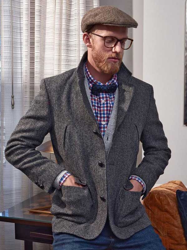 Harris Tweed Utility Sakko Grau Fischgrätmuster
