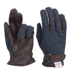 Harris Tweed Handschoenen, Blauw Visgraat