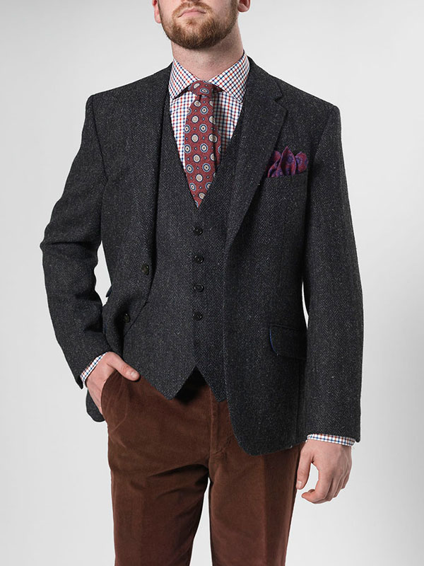 Harris Tweed Sakko Anthrazit Fischgrätmuster 600