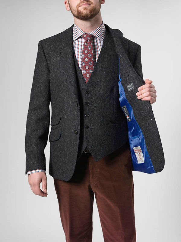 Harris Tweed Sakko Anthrazit Fischgrätmuster 600