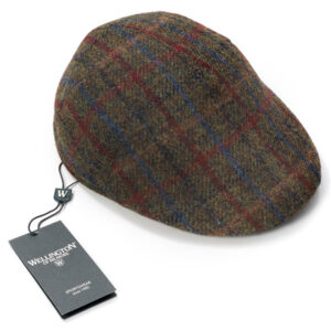 Harris Tweed Cap 650 Grün mit Rot/Blaue Überfenster