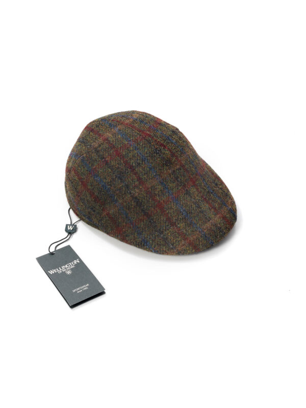Harris Tweed Cap 650 Grün mit Rot/Blaue Überfenster