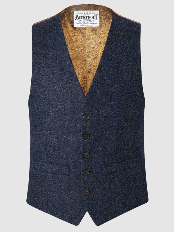 IAIN WAISTCOAT - NAVY HERRINGBONE