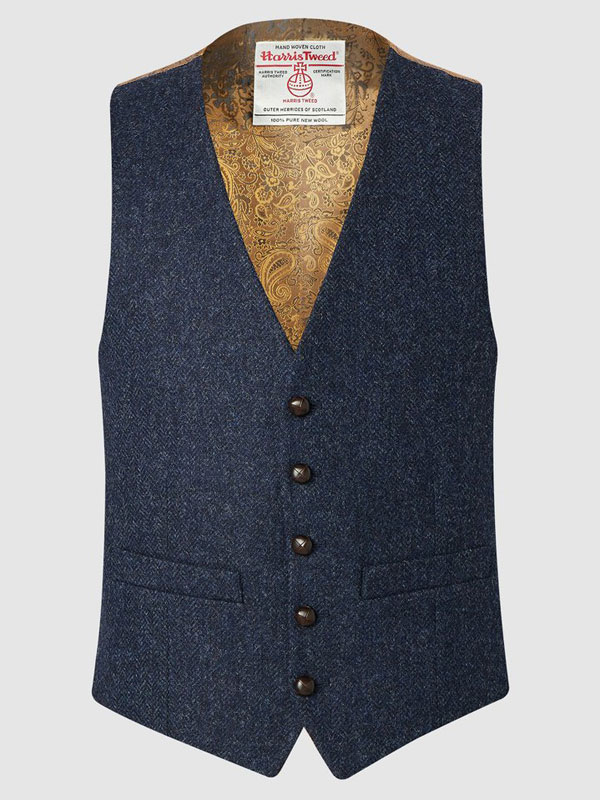 IAIN WAISTCOAT - NAVY HERRINGBONE