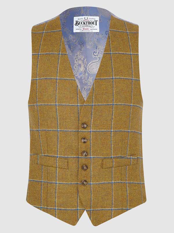 Iain Waistcoat Yorkshire Tweed - Mustard/Blue