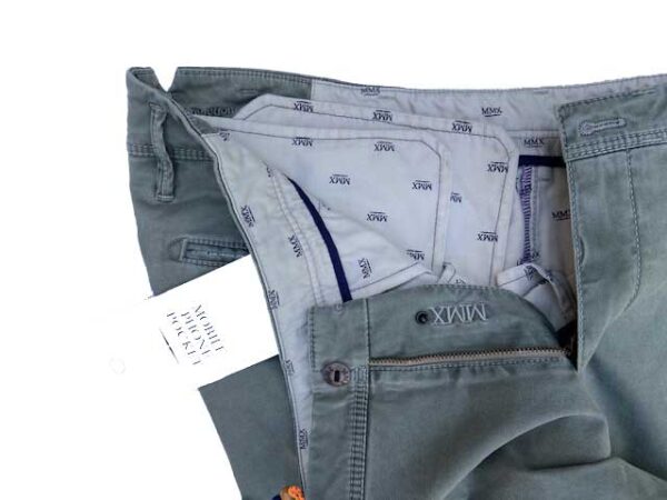 MMX CHINO, KATOENEN BROEK MET STEEKZAKKEN, LICHT OLIJF