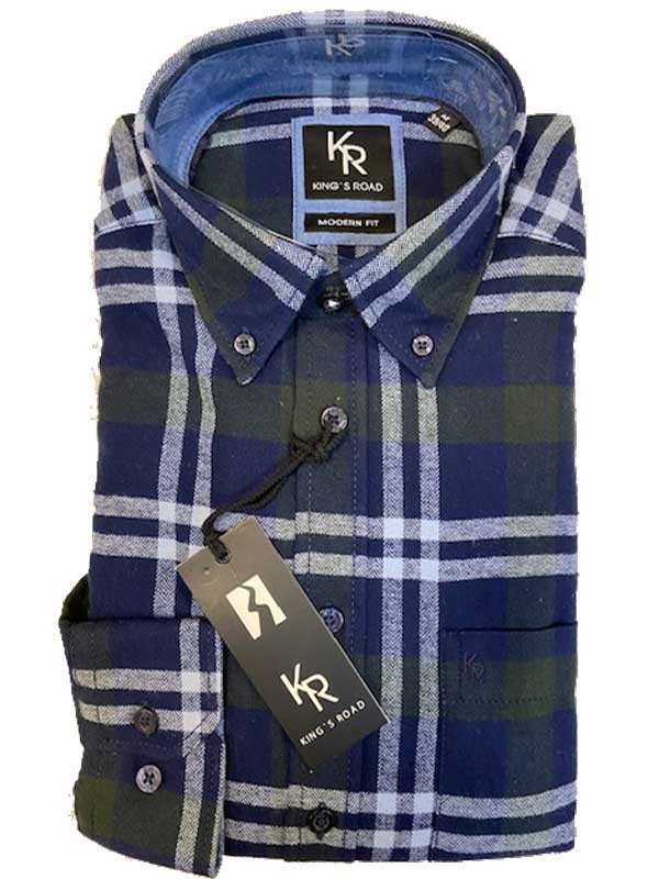 Shirt King's Road, Blauw Groen Ruit, Zware Flannel