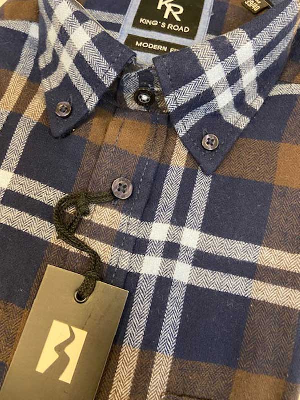 Shirt King's Road, Blauw Bruin Ruit, Zware Flannel