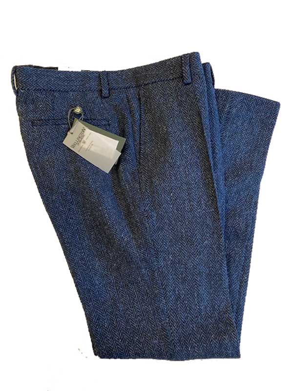 Harris Tweed Pantalon Blauw Visgraat