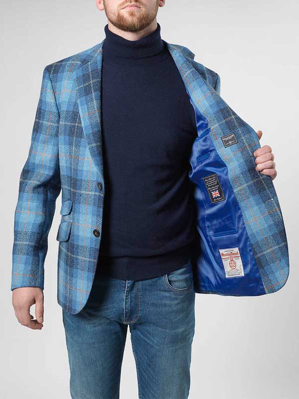 Tweed Sakko Senfgelb/Blau Yorkshire Tweed