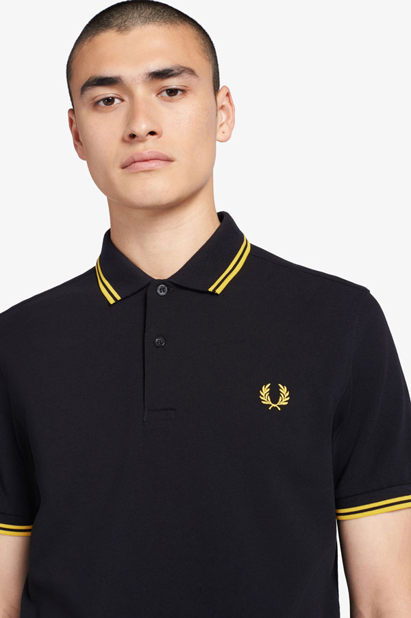FRED PERRY, POLO, BLACK / YELLOW