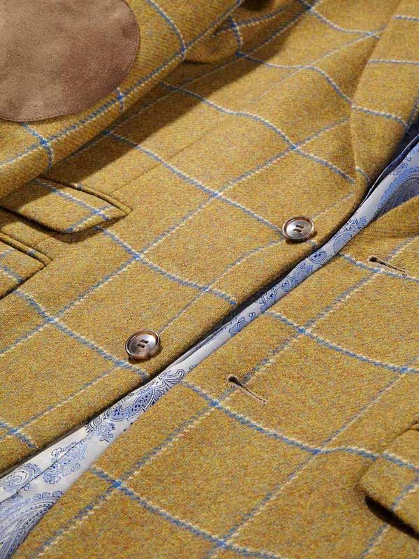 Tweed Sakko Senfgelb/Blau Yorkshire Tweed