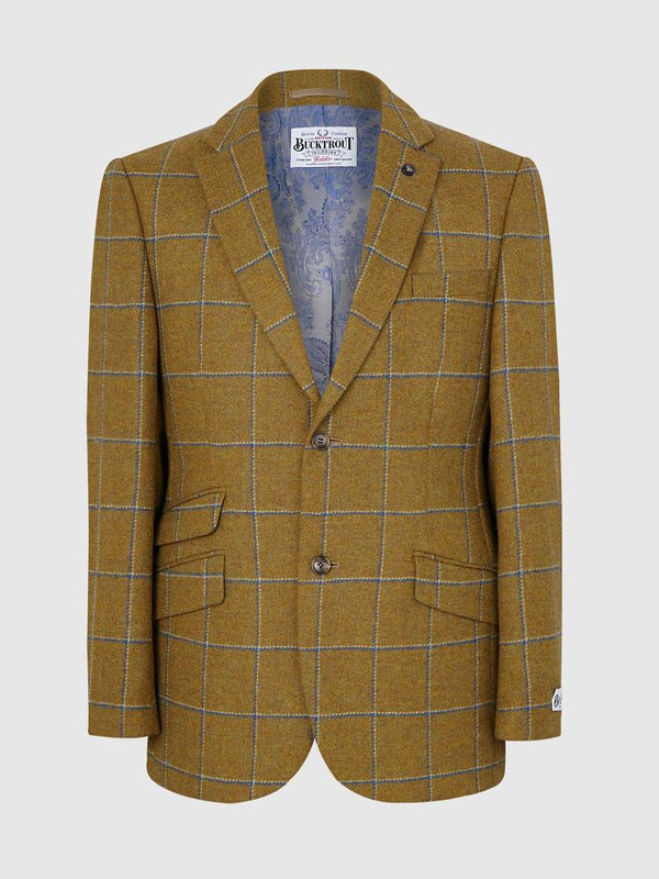 Tweed Sakko Senfgelb/Blau Yorkshire Tweed