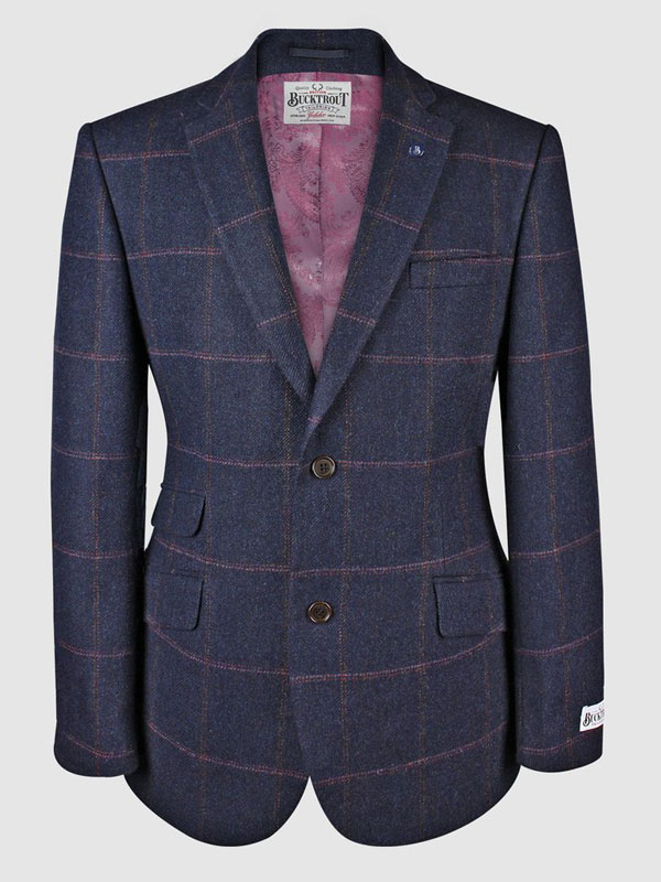 Tweed Anzüge Dunkelblau Mit Rosa Überfenster Yorkshire Tweed