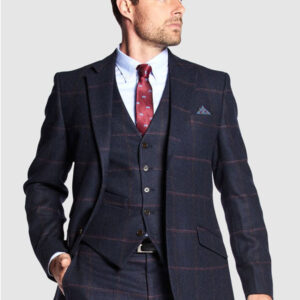 Tweed Anzüge Dunkelblau Mit Rosa Überfenster Yorkshire Tweed