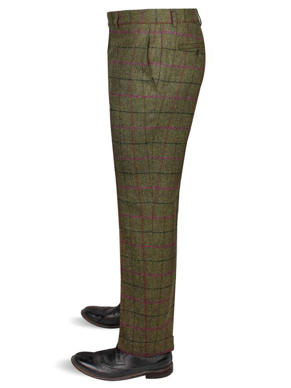 Tweed Anzüg Grün Mit Rosa Überfenster Yorkshire Tweed