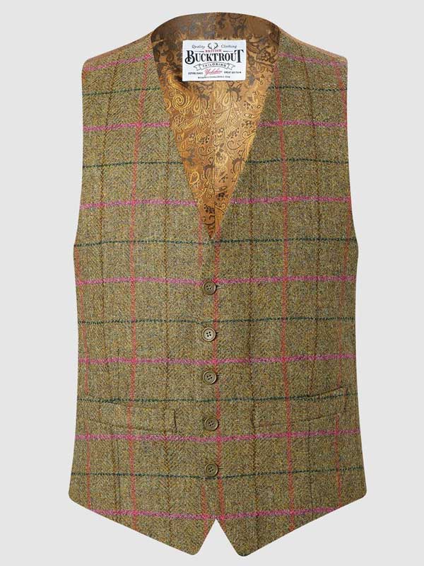 Tweed Anzüg Grün Mit Rosa Überfenster Yorkshire Tweed