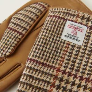 Damen Harris Tweed Handschuhe Beige Hahnentrittmuster