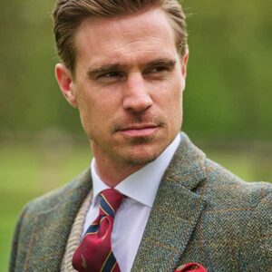 Harris Tweed Sakko ''London'' In Oliv-Blue Overcheck