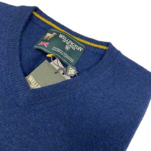 Herren Strickpullover ''Jack'' In Denim Blue Mit Harris Tweed Applikationen