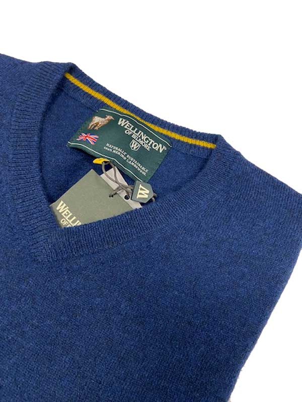 Herren Strickpullover ''Jack'' In Denim Blue Mit Harris Tweed Applikationen