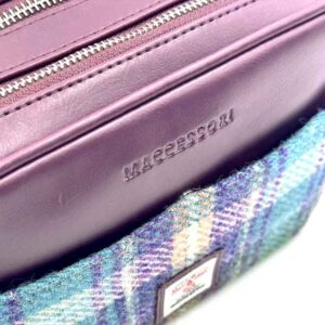 Harris Tweed Kameratasche in Grün/Lila Karomuster