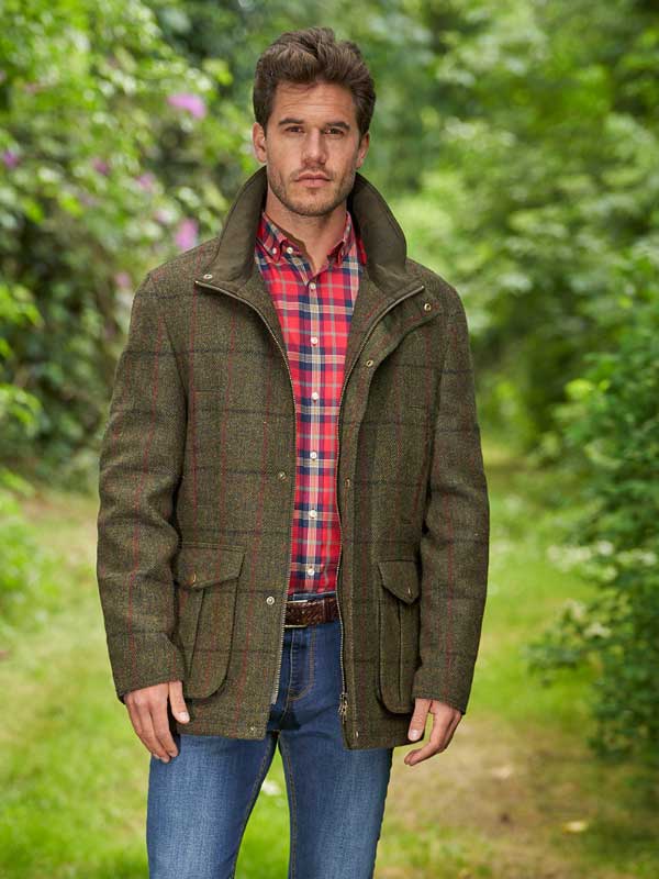 Herren Fieldjacket ''Bristol'' Aus Harris Tweed In Green Overcheck