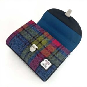 Harris Tweed Mini-Tagestasche in Blau/Rosa Karo