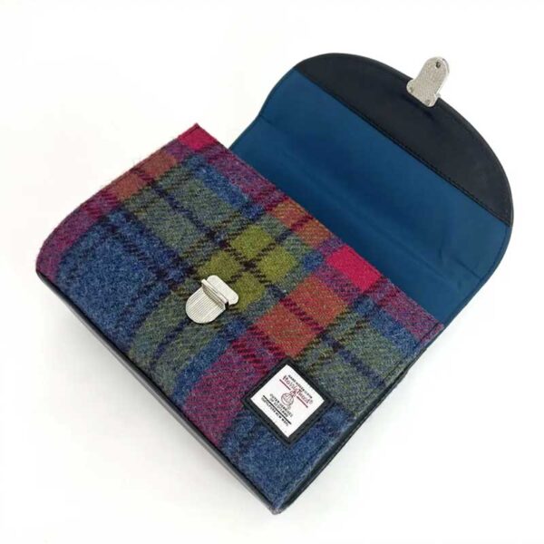 Harris Tweed Mini-Tagestasche in Blau/Rosa Karo